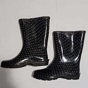 Sloggers Black and Soft Pink Polka Dot Rain Boots